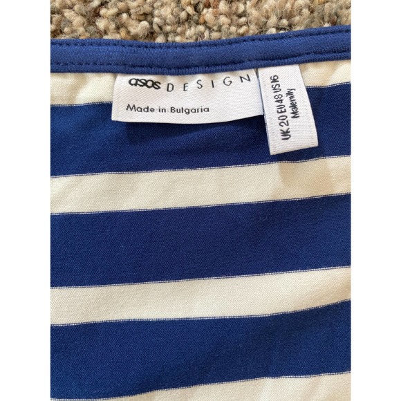 Asos Design Blue and White Striped Maternity Nursing Wrap Top - Size 16 - Picture 6 of 8